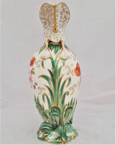 Antique Regency Daniel & Son Porcelain Swan lipped Vase Ewer or Jug Hand Painted Botanicals circa 1825. Made by Henry & Richard Daniel Shelton Staffordshire. 242mm high weighs 516 grammes unpacked.