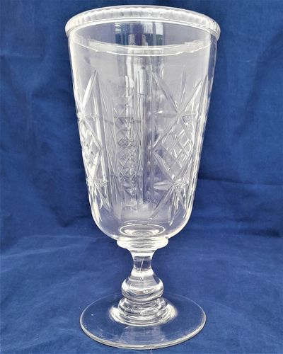 Antique Victorian Cut Glass Celery Vase with Folded Rim to a Bell Shaped bowl on a Baluster Stem and plain foot - circa 1870 21 cm high 10 cm diameter