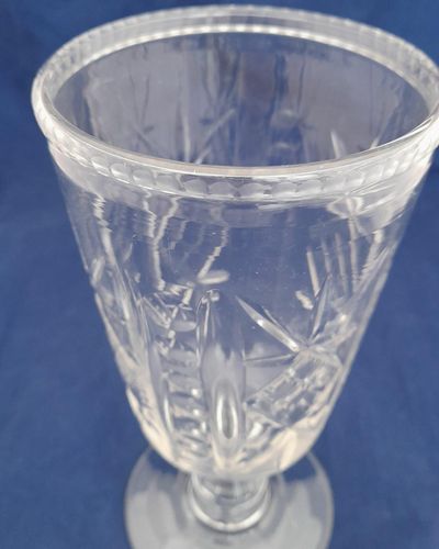 Antique Victorian Cut Glass Celery Vase with Folded Rim to a Bell Shaped bowl on a Baluster Stem and plain foot - circa 1870 21 cm high 10 cm diameter