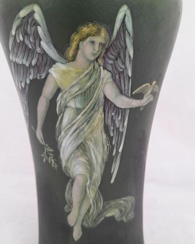 Antique Derby Porcelain Vase Hand Painted Angel of Peace - W Lambert - Old Crown Derby China Works in King Street Derby made in the William Larcombe period after Sampson Hancock Antique circa 1915 20cm high