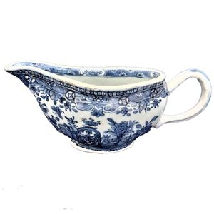 Terrace left side no background - Chinese Export Porcelain Blue & White Sauce Boat Garden Terrace Pattern with River & Island - Bulbous shape Gadrooned & unfooted - Qianlong Qing 1760