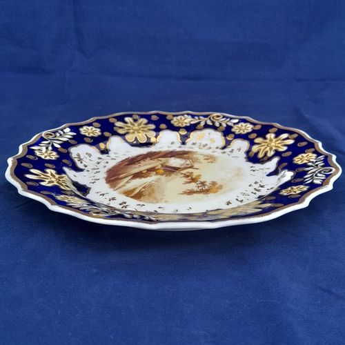 Top right edge view - Ridgway Regency Porcelain loop sprigged dessert plate - Pattern 941 Topographical scene c 1810