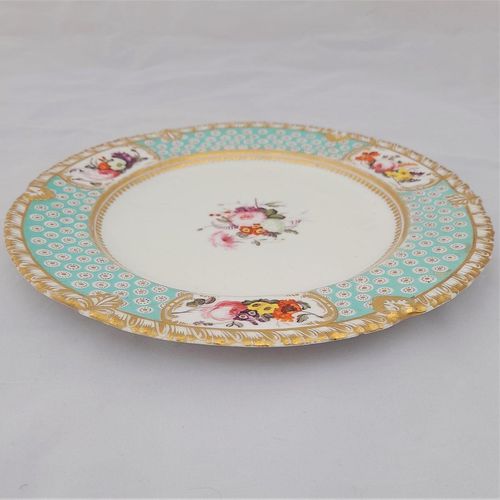 Edge view top - John Rose Coalport Porcelain dessert plate - Oeil de Perdix Union pattern border floral cartouches circa 1825