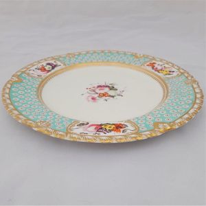 Edge view top - John Rose Coalport Porcelain dessert plate - Oeil de Perdix Union pattern border floral cartouches circa 1825