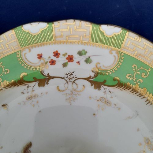 Rococo floral cartouche detail - Antique Alcock Porcelain dessert plate - Pattern 2/2253 Topographical scene circa 1830
