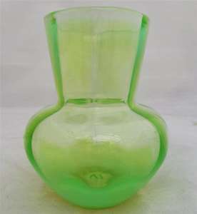 Antique Vaseline Pearline Glass Small Posy Vase UV Glow c 1890 Victorian 3.5 in