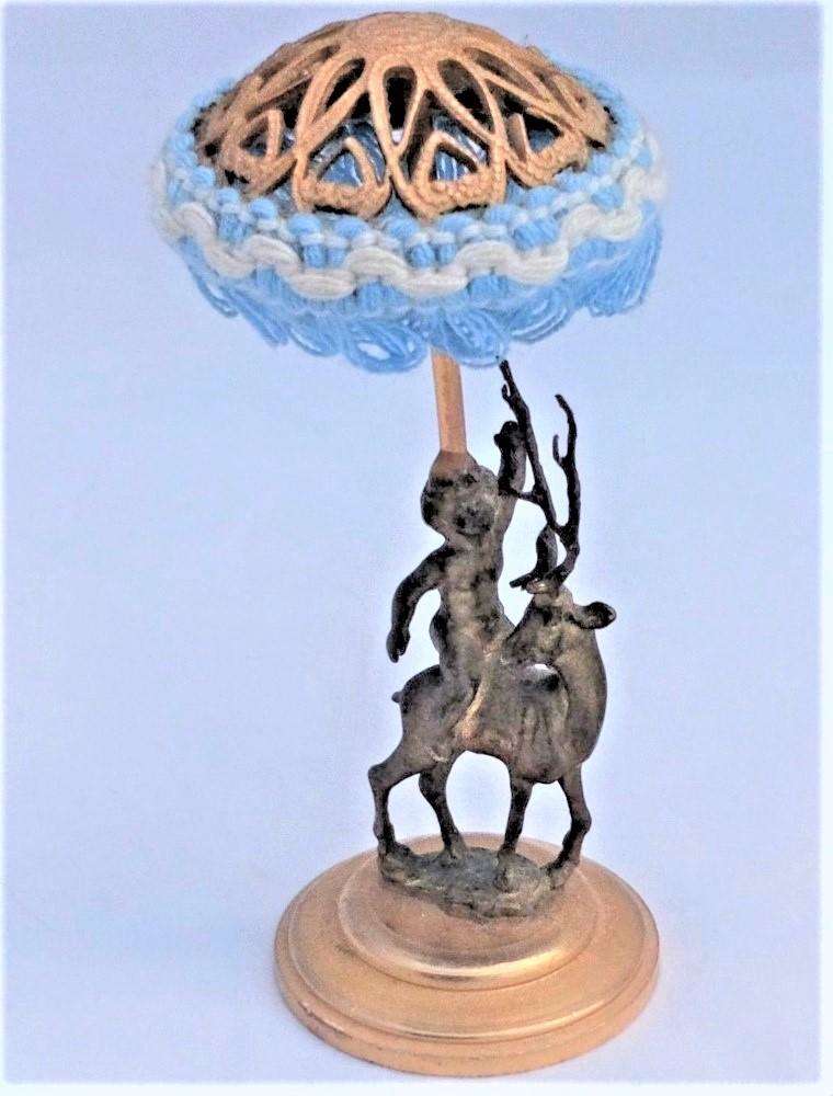 Antique Dolls House Miniature Cupid and Stag Ormolu Lamp Erhard & Sohne c 1900