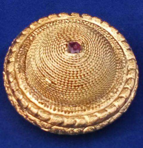 Victorian Brooch Gold Colour with Almandine Garnet Domed Shape Antique c 1860
