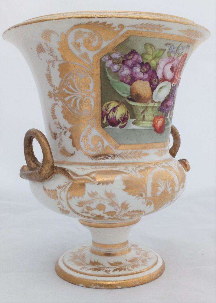 Derby Porcelain Campana Vase Hand Painted Floral Basket P 43 Georgian  c 1820