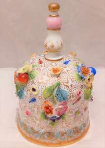 Antique Meissen Porcelain Table Bell Applied Flowers and Fruit