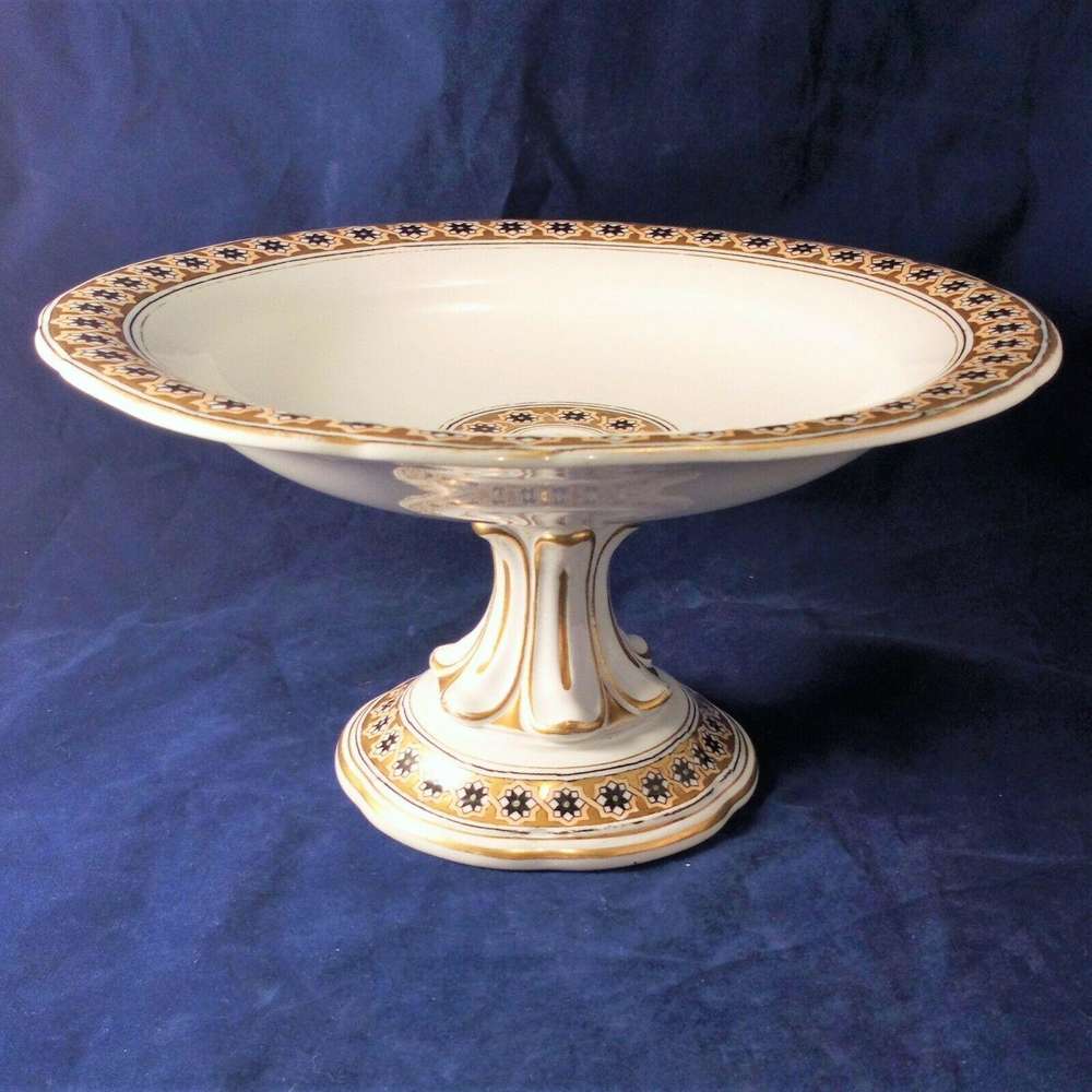 Antique Ironstone Tazza or Comport Pugin Gothic Revival Style Ornate Base c 1865