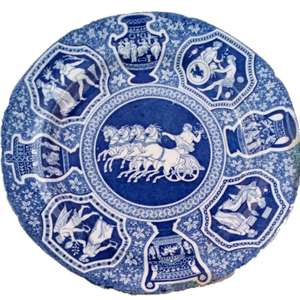 Spode Blue and White Pearlware Plate Zeus and Chariots Greek Pattern circa 1810 no1