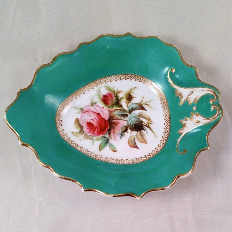 Antique Porcelain Leaf Shaped Pin Dish William Adams circa 1835 Painted Roses