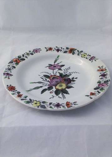 French Pearlware Dessert Plate Hand Coloured Floral Sprays Antique 19th C