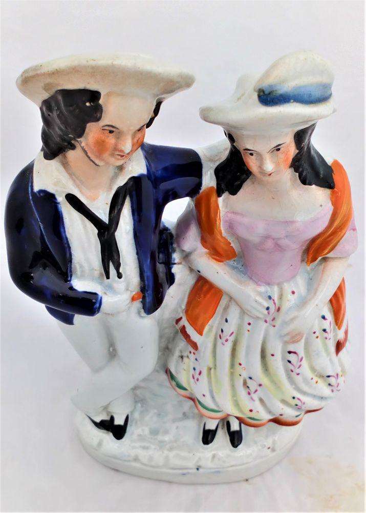 Staffordshire Flatback Sailor and His Girl Figurine Victorian c 1850