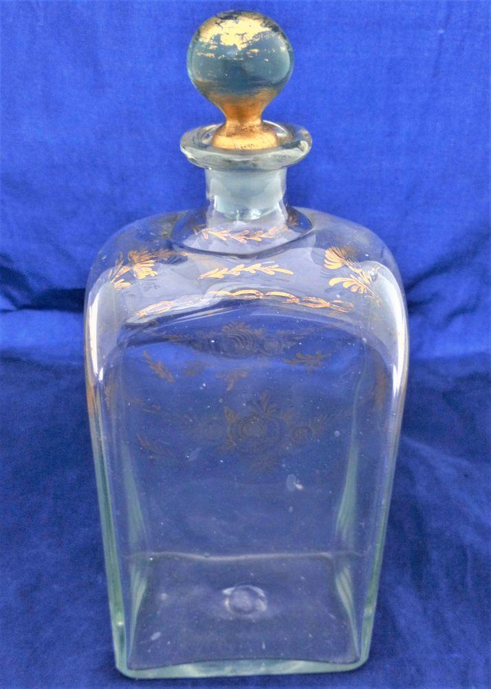 Georgian Dutch Style Glass Spirit Decanter Antique c 1800 Gilded Floral Swags