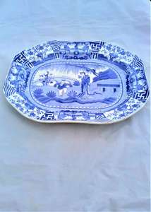 Copeland Lange Lijsen Long Eliza Meat Plate Platter Blue & White Antique c 1850