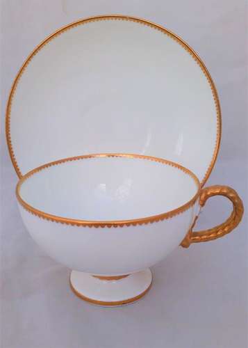 Brown Westhead and Moore Rope Handled Porcelain Tea Cup & Saucer Antique c 1869