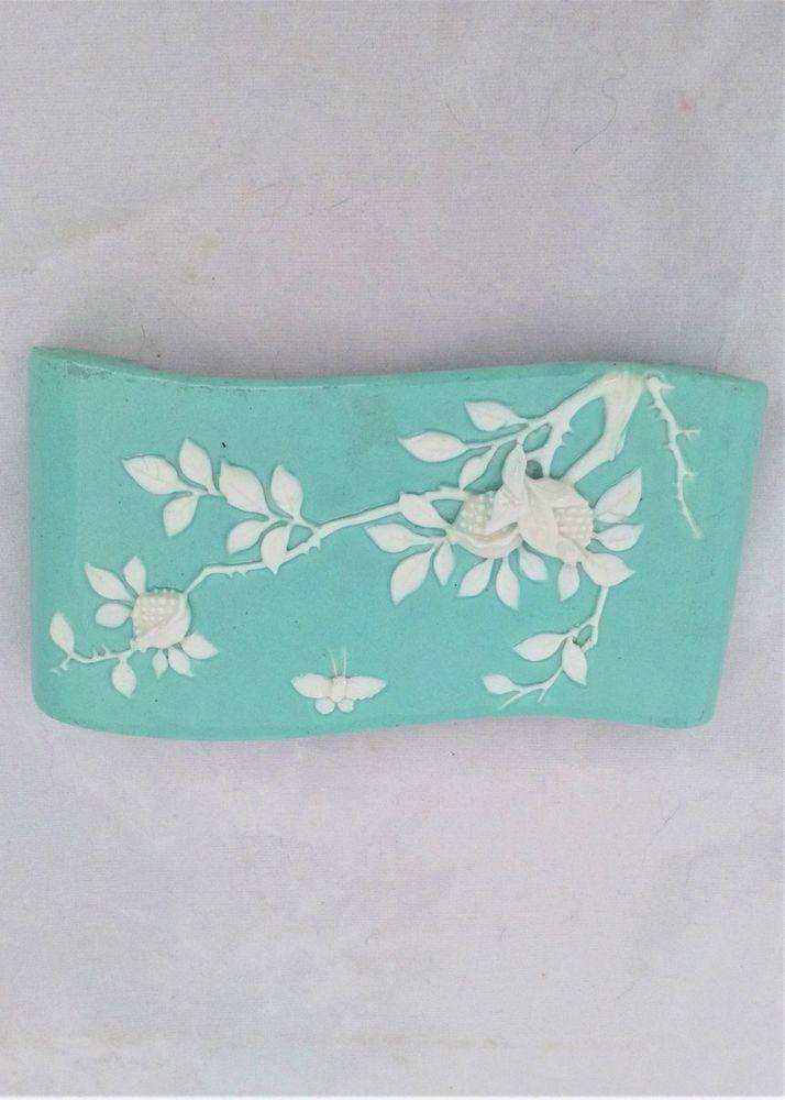 Antique Chinese Porcelain Wrist Rest Celadon Glazed Ground Carved Fruit and Butterfly 19th C