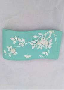 Antique Chinese Porcelain Wrist Rest Celadon Glazed Ground Carved Fruit and Butterfly 19th C