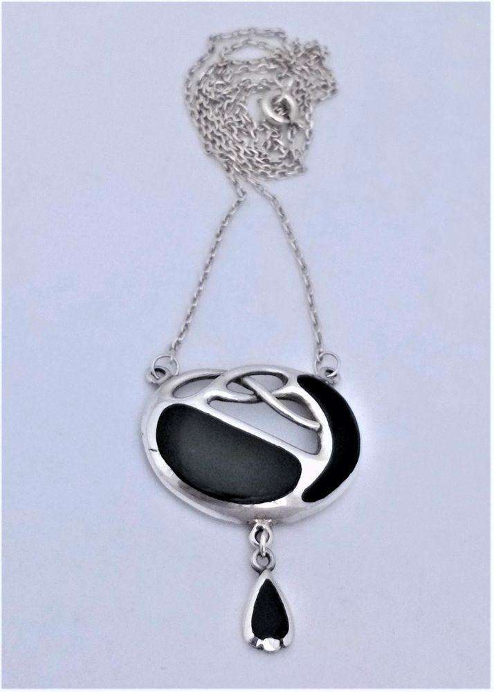 Antique Charles Horner Silver and Black Onyx Necklace Celtic Knot Archibald Knox circa 1910