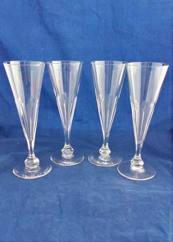 Set of four antique Victorian conical champagne flute wine glasses with faceted baluster knop bowl 19th Century circa 1860