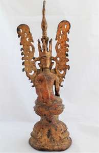 Antique 18th century Burmese Bronze Jambhupati Crowned Buddha Bhumisparsa Mudra figurine
