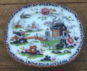 Antique Rathbone Ironstone Meat Platter Pekin Pattern Gaudy Willow variant 1840