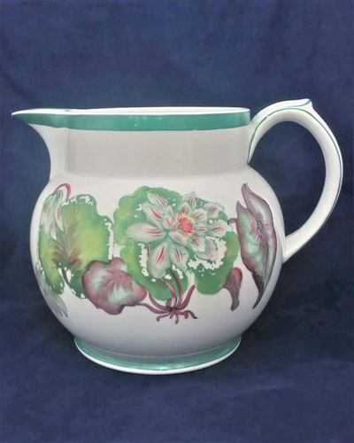 Antique Minton pottery strainer jug printed & hand coloured with water lilies pattern number 7327 Victorian circa 1848