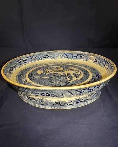 Antique Stone Ware Blue & White Transfer Printed Stilton Stand Willow Pattern circa 1850 27.3 cm diameter