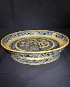 Antique Stone Ware Blue & White Transfer Printed Stilton Stand Willow Pattern circa 1850 27.3 cm diameter