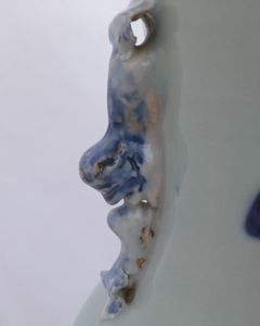 Antique Chinese Porcelain Celadon Ground Vase Blue & White Precious Things Lion Dog Handles baluster shape flared trumpet neck Qing dynasty late 19thC 42cm high 20.6 cm diameter 3.65 kg