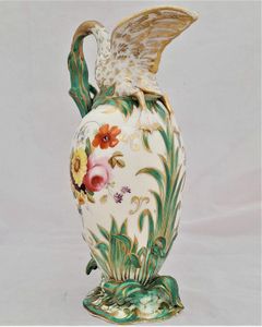 Antique Regency Daniel & Son Porcelain Swan lipped Vase Ewer or Jug Hand Painted Botanicals circa 1825. Made by Henry & Richard Daniel Shelton Staffordshire. 242mm high weighs 516 grammes unpacked.