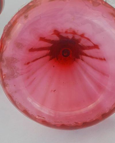 Antique Large Ruby Glass Table Centrepiece or Epergne Stand & Ruby Glass Trumpet circa 1880 - Applied crimped leaf & embossed daisy decoration 42cm High 2.4 kg