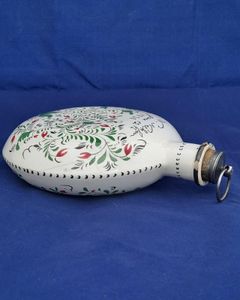 Pearlware Prattware Spirit Flask Inscribed W. Nicklin June 12th 1838 - Antique Pilgrim Flask high temperature underglaze colours green black & red