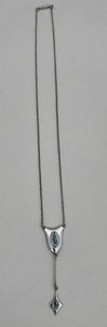 Antique Silver & Enamel Charles Horner Dropper Necklace Pink Rose Spray on Pale Blue Guilloche Enamel circa 1915
