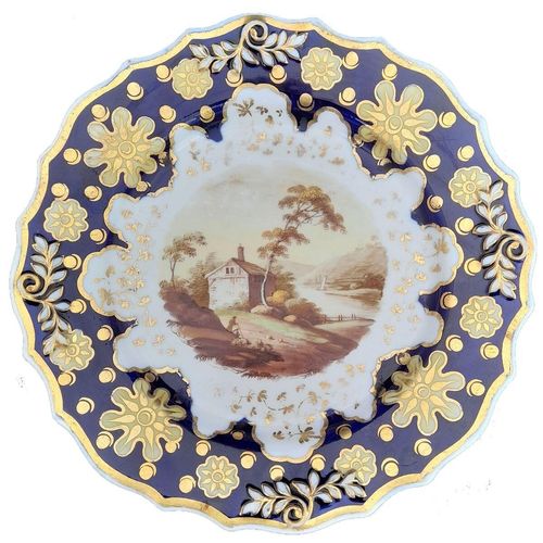 main image no background - Ridgway Regency Porcelain loop sprigged dessert plate - Pattern 941 Topographical scene c 1810
