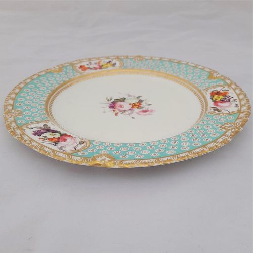 Edge view right- John Rose Coalport Porcelain dessert plate - Oeil de Perdix Union pattern border floral cartouches circa 1825
