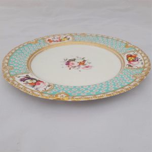 Edge view right- John Rose Coalport Porcelain dessert plate - Oeil de Perdix Union pattern border floral cartouches circa 1825