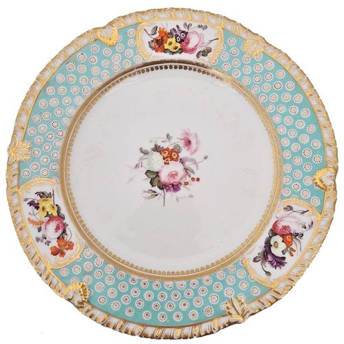 Main image no background - John Rose Coalport Porcelain dessert plate - Oeil de Perdix Union pattern border floral cartouches circa 1825