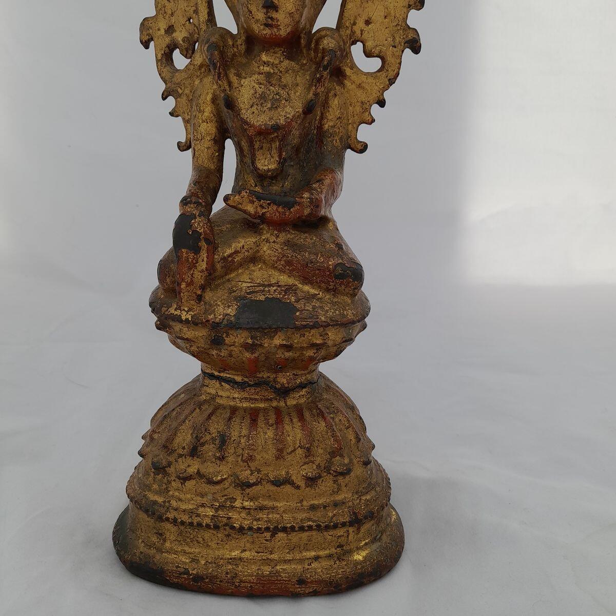 Burmese Bronze Jambhupati Crowned Buddha Bhumisparsa Mudra Figure ...