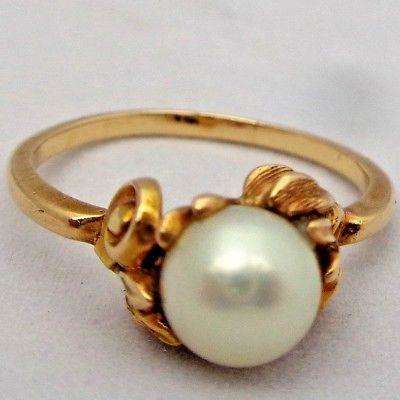 Arts & Crafts 14k Gold & Pearl Solitaire Ring Theodore Pond USA Antique c 1910