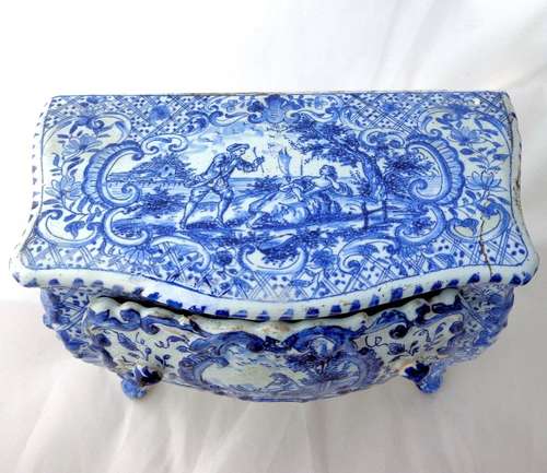 Delft Miniature Bombe Shaped Commode TGE Painted Blue & White Mark JB* Antique