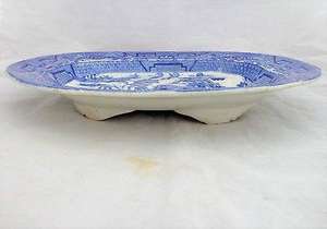 Antique Meat Platter Deep Well & Tree Blue & White Willow 17" x 13" x 2.5" 1840