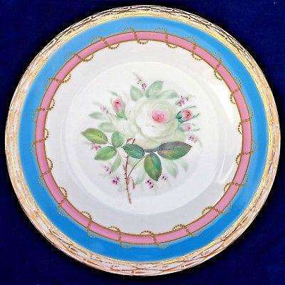 Antique Worcester Porcelain Kerr & Binns Cabinet Plate Painted Roses p 7249 1850