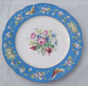 Antique French Porcelain Cabinet Plate Painted Floral Butterfly Sevres type 1880