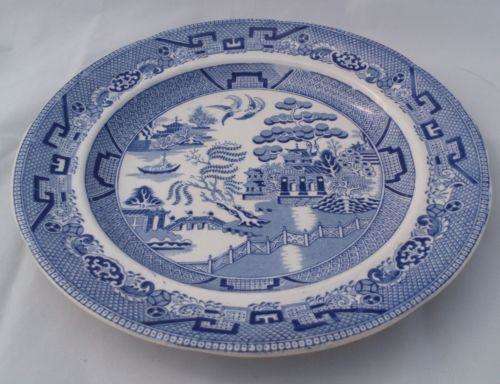 Antique William Ridgway Ironstone Blue and White Print Plate Willow Patt c 1840s