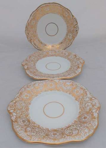 Set of Three Ornately Gilded Porcelain Cake Plates William Adams  Antique c 1850