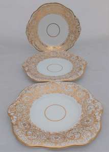 Set of Three Ornately Gilded Porcelain Cake Plates William Adams  Antique c 1850