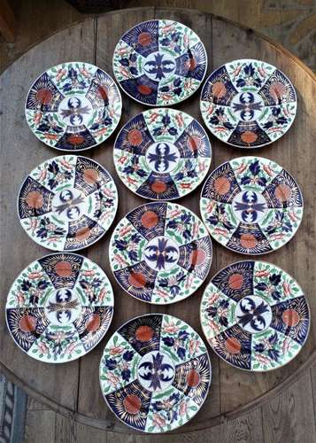 Set Ten Coalport Hybrid Hard Paste Porcelain Plates Imari Crab Claw c 1810